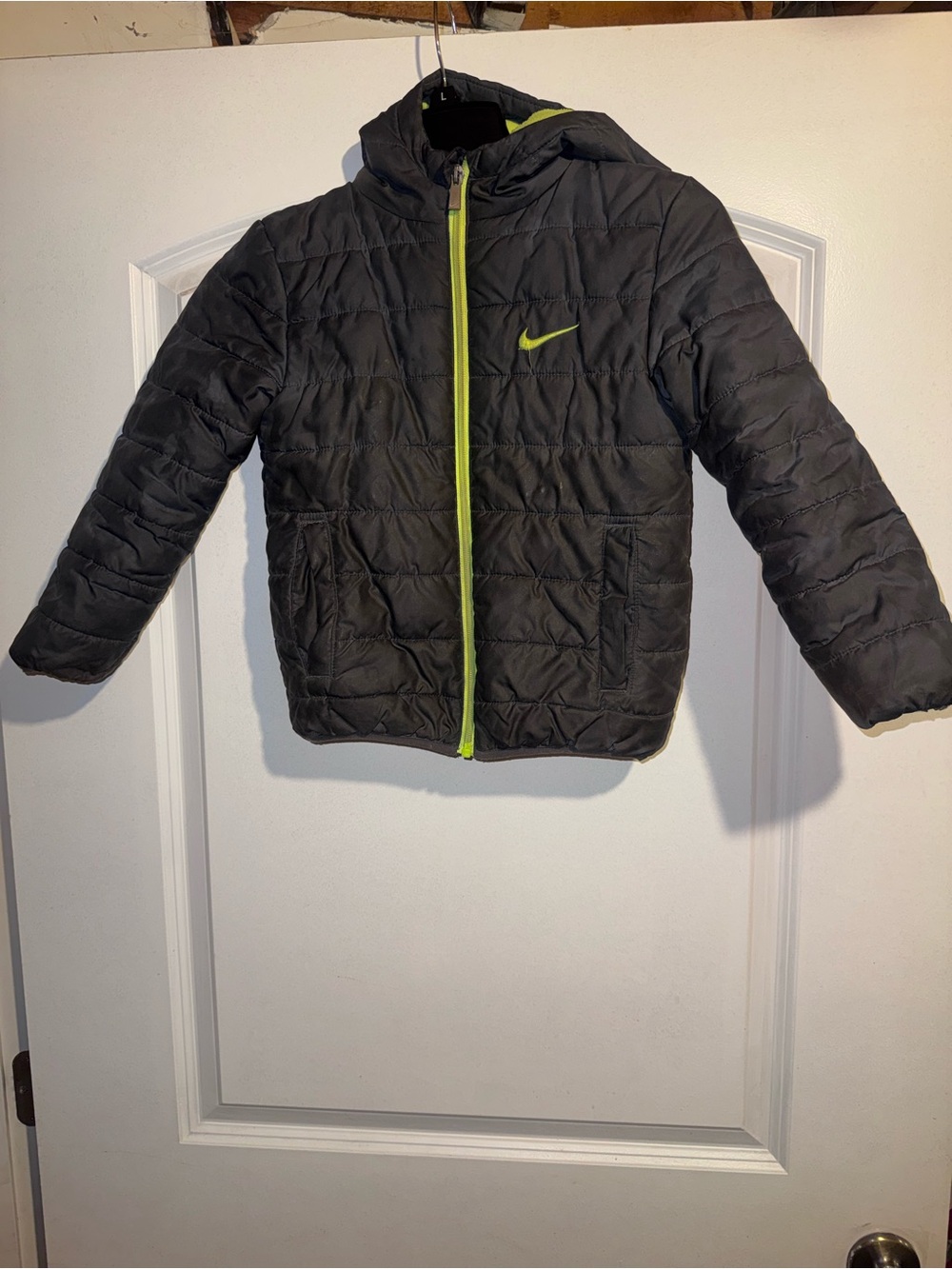 Nike Black Hooded Puffer Jacket with Lime Accents